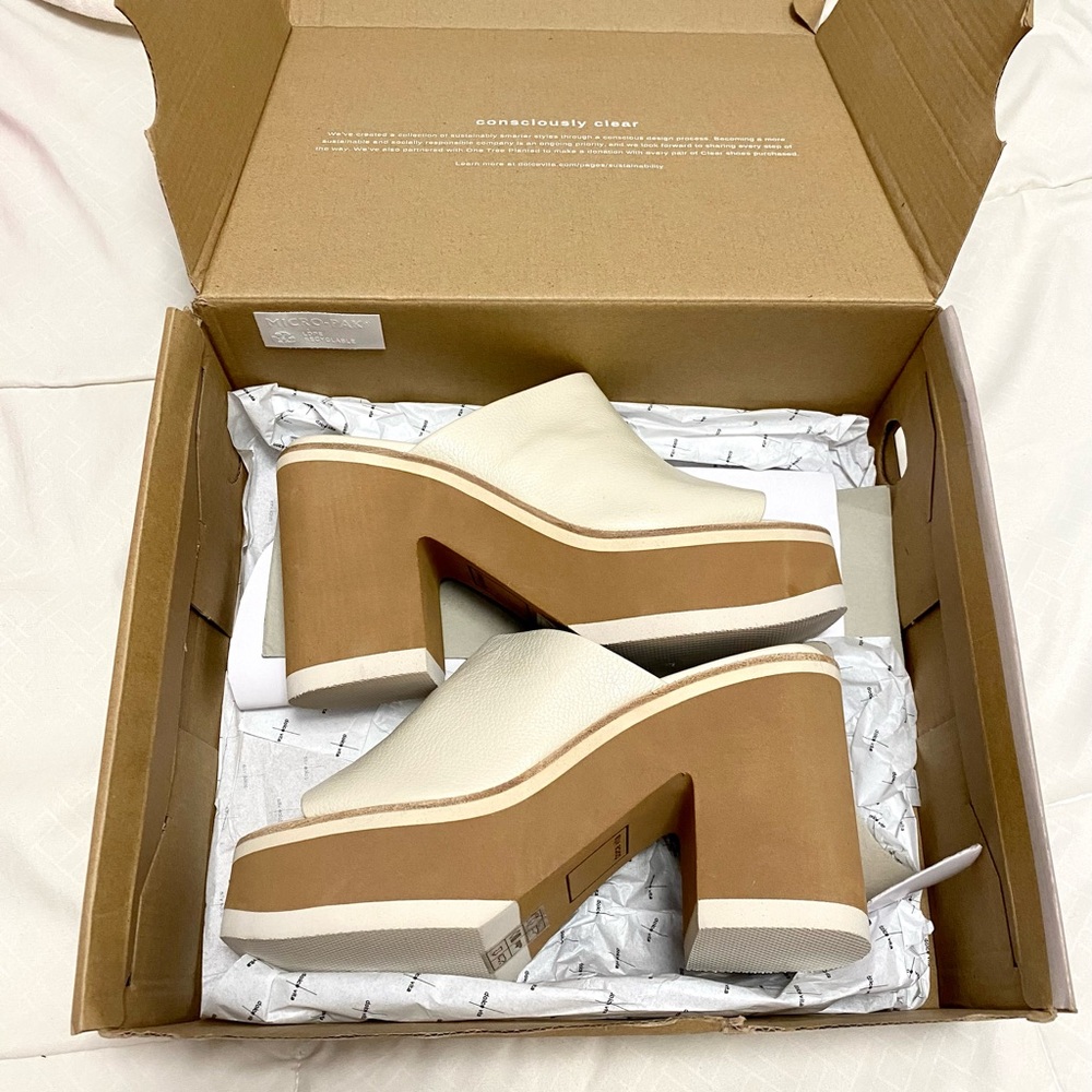 READ DESC Dolce Vita Emery Heels Ivory Leather Wedge Platform Sandals Shoe Cream